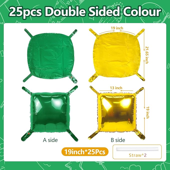 25PCS Christmas Balloons Green Gold Square Foil Balloon Wall