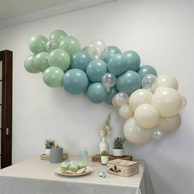 Sage Green and White Balloons, 12 Inch Dusty Olive Green Blue Ivory