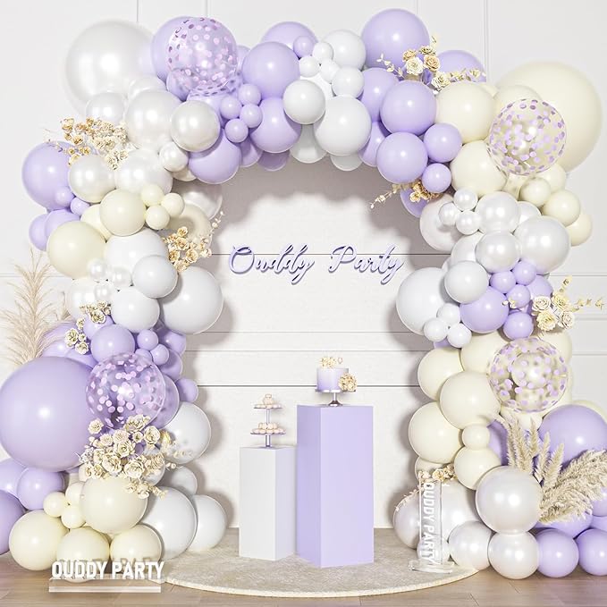 Ouddy Party Pastel Purple White Balloons Garland Arch Kit, Different