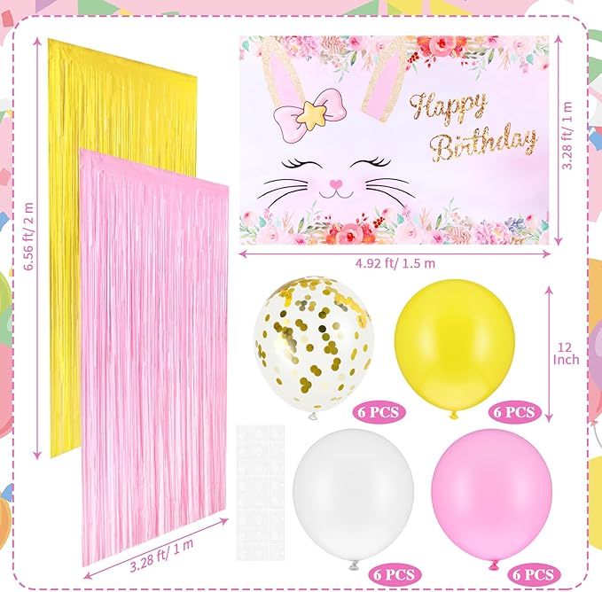 30 Pcs Easter Bunny Happy Birthday Decorations Set Include Rabbit