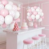 Pink Bow Balloons Light Pink and White Balloon 12inch Clear Bow