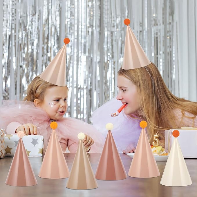 CHUNNIN 24 PCS Boho Party Hats Neutral Boho Themed Paper Hats