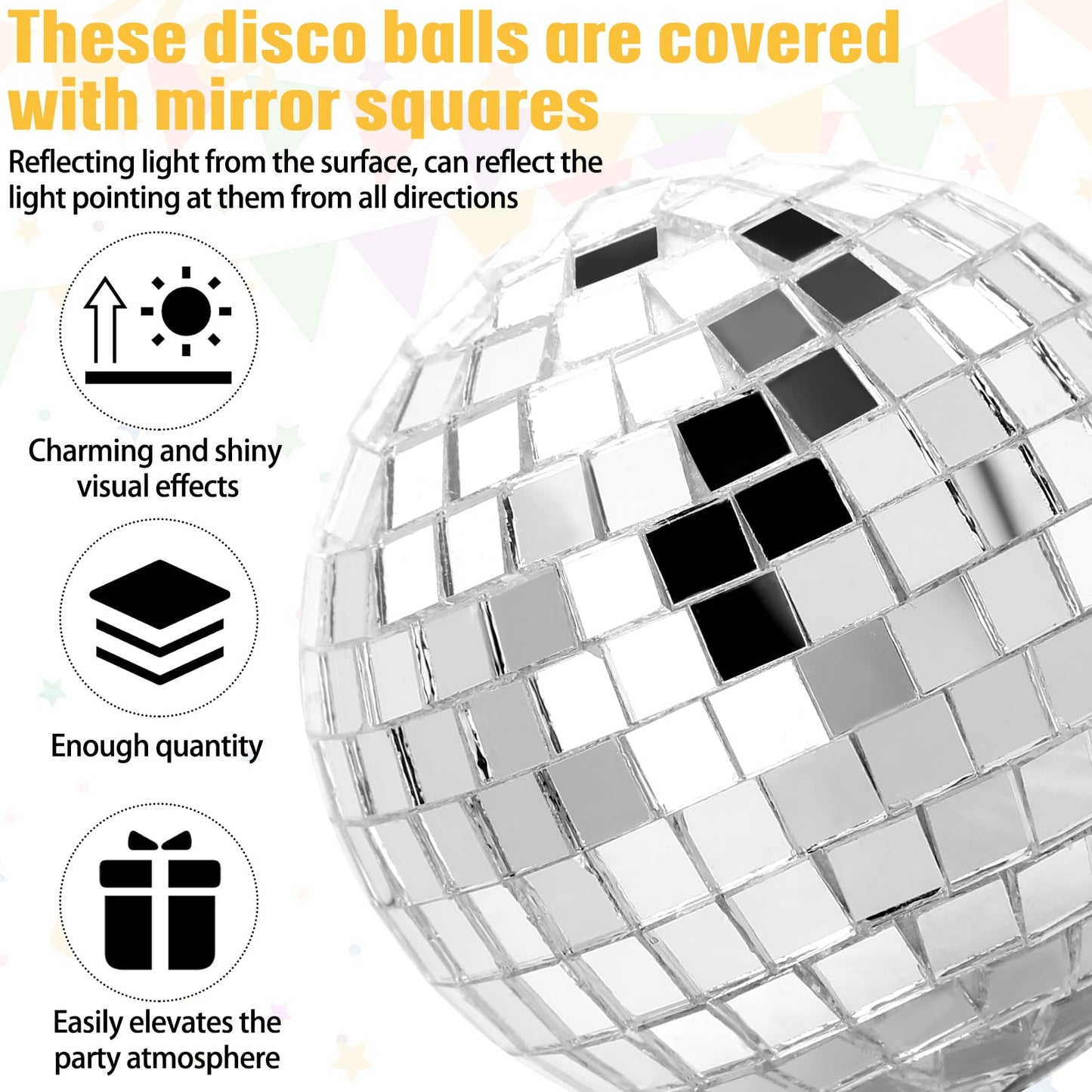 Geetery 70 Pcs Disco Ball Cake Topper Various Sizes Reflective Mirror