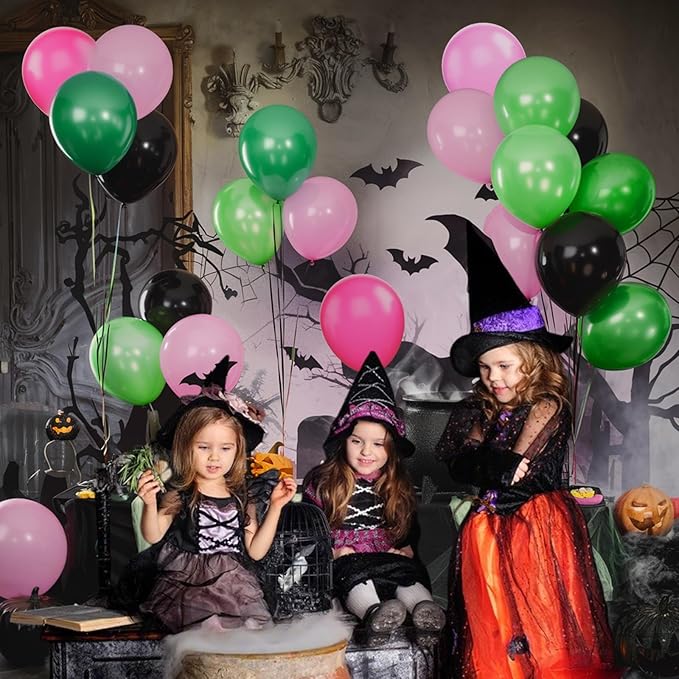 Black and Pink Green Balloons, 60PCS Witch Theme Party Balloon, 12