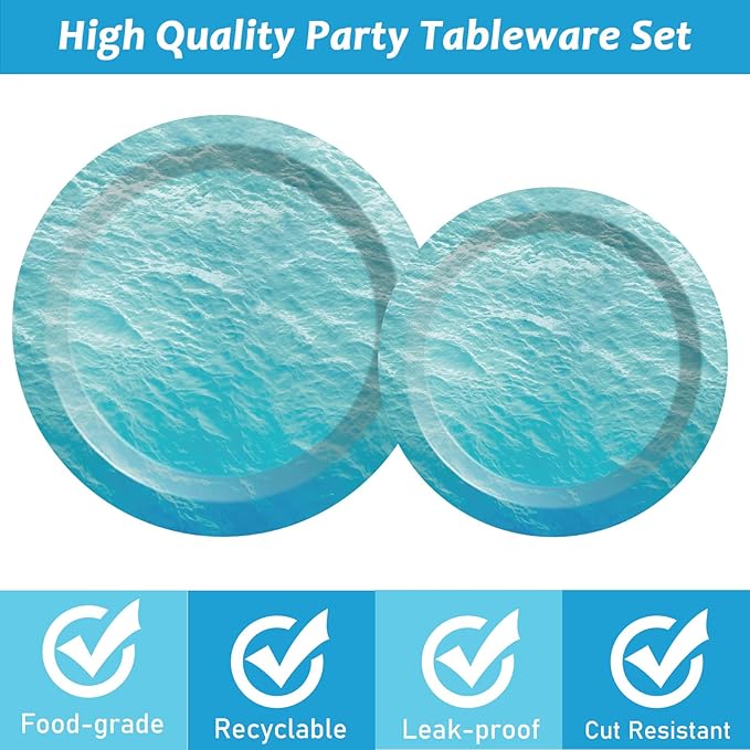 200 PCS Ocean Themed Paper Plates and Napkins Under the Sea Party