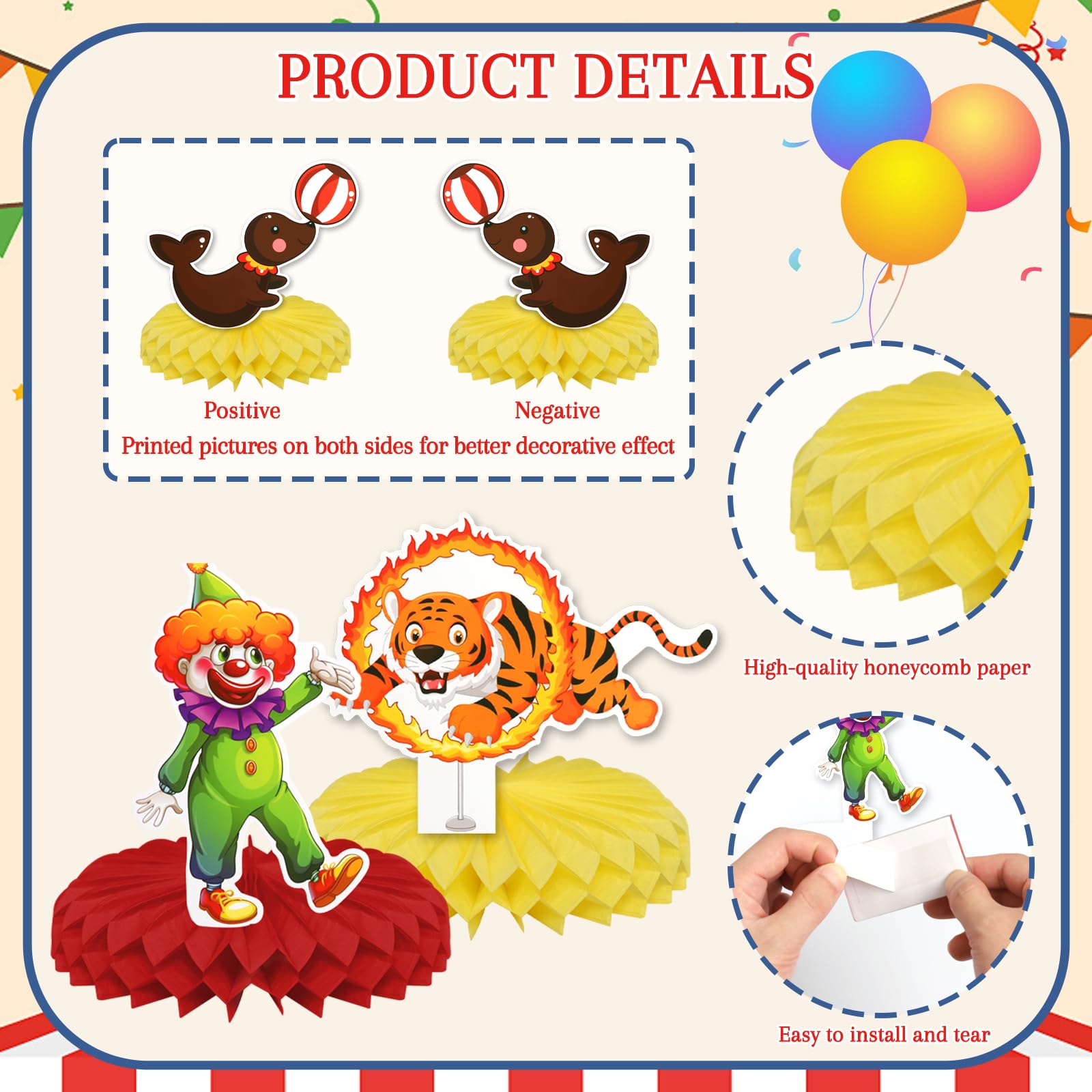 Carnival Circus Honeycomb Centerpieces, KSKSPE 9Pcs Carnival Circus
