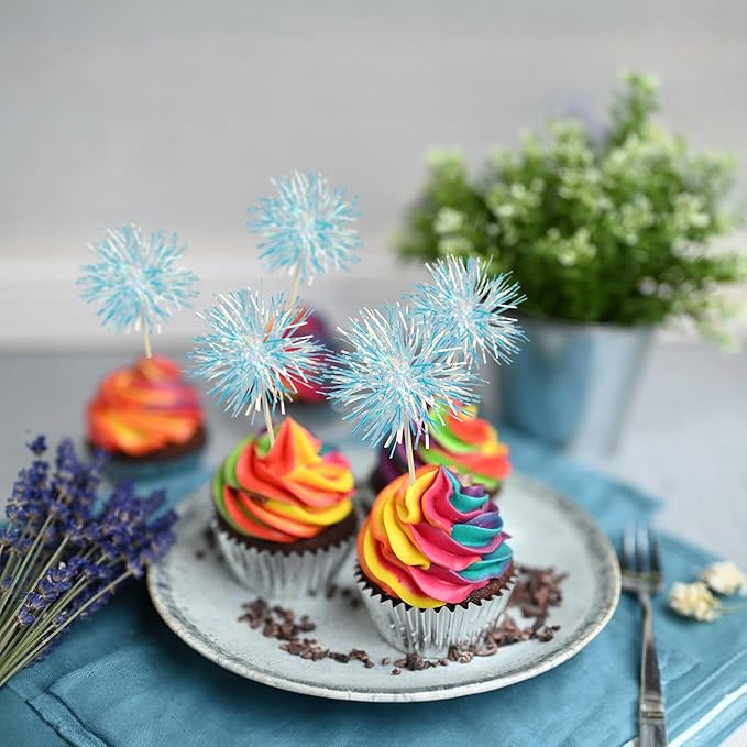 Gyufise 30Pcs Foil Firework Cupcake Toppers Sparkle Tinsel Cake #6