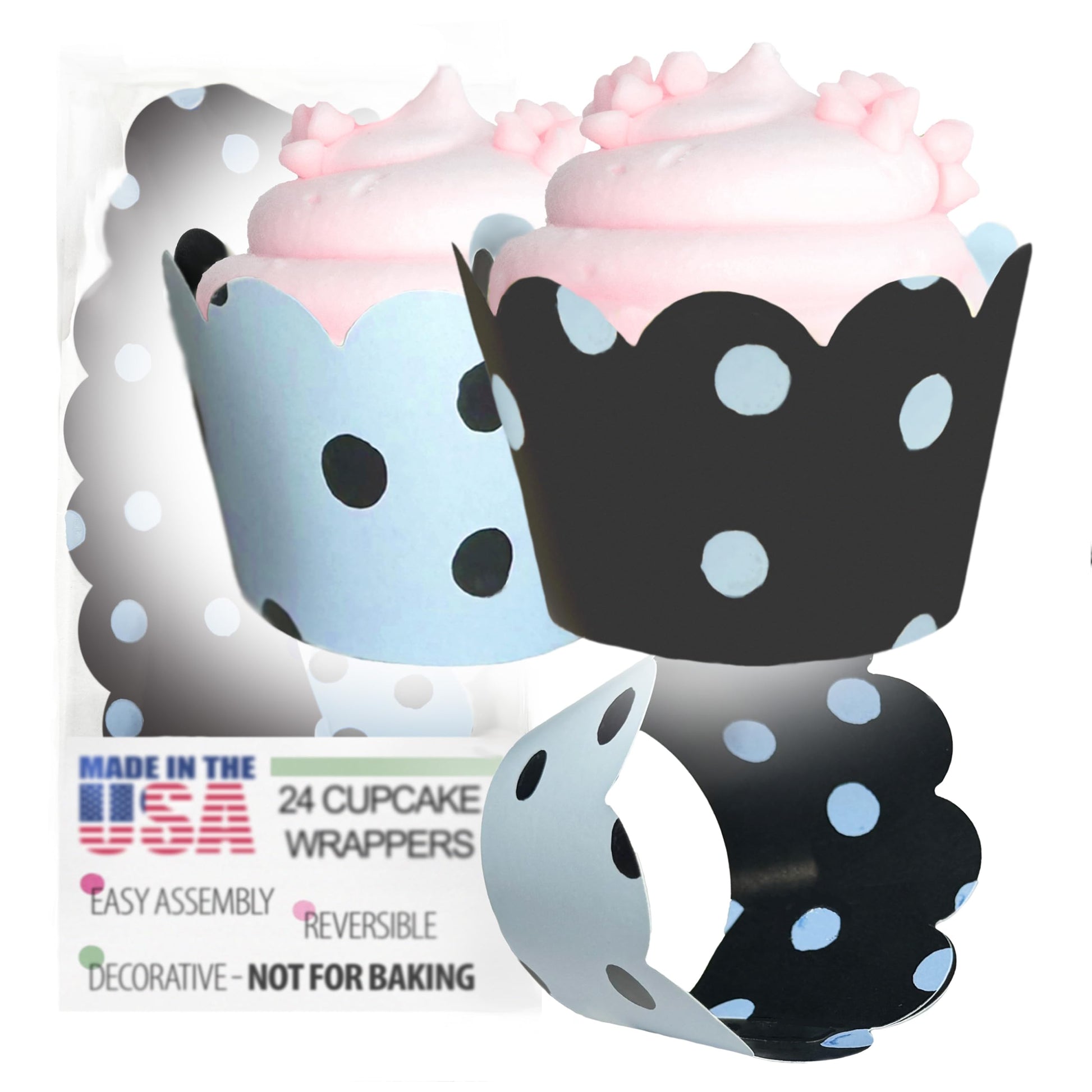 Cupcake Wrappers - Black Dot Wedding, Something Blue Bridal, She Said