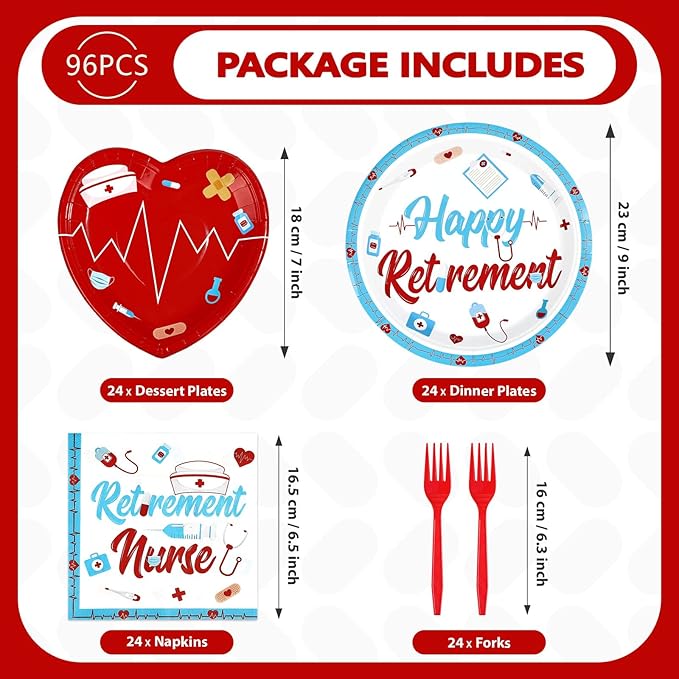 96Pcs Nurse Retirement Party Decorations Red and Blue Happy