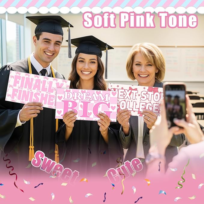 24 Designs Pink Bow Graduation Photo Booth Props Class of 2026