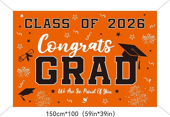Graduation Decorations 2026 Orange Set, Congrats Grad Decor Set with