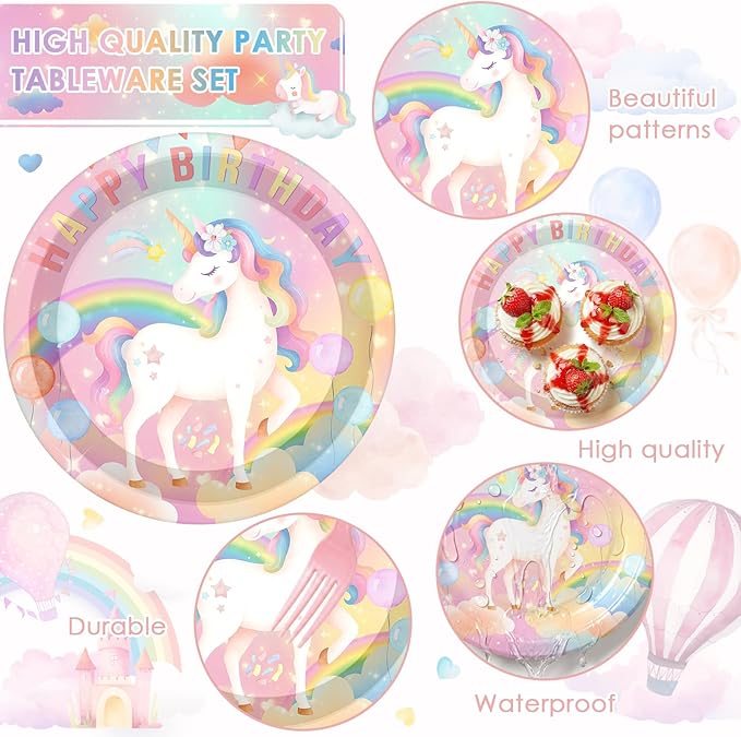 96 Pcs Happy Birthday Party Decorations Tableware Set Unicorn