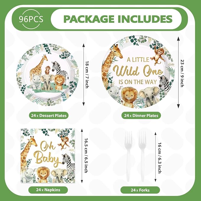 96 Pcs Jungle Safari Baby Shower Decorations Disposable A Little
