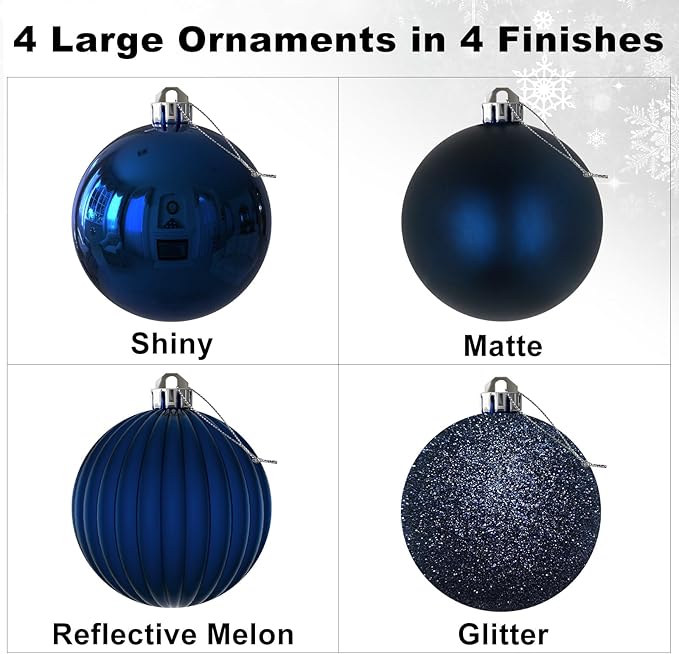 4Pcs Christmas Balls Ornaments for Xmas Tree - Shatterproof Christmas