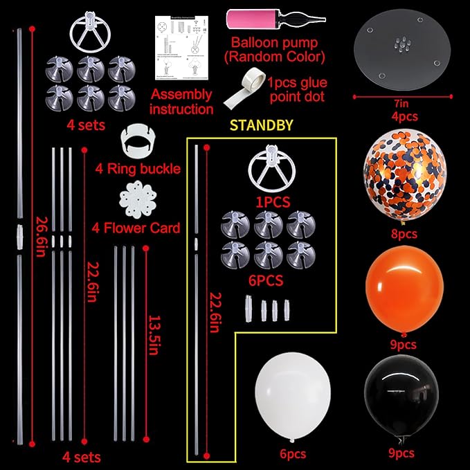 4 Set Halloween Balloons Black Orange Confetti White Balloon Stand
