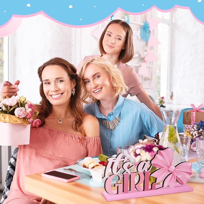 6 Pcs Burnouts or Bows Gender Reveal Party Wooden Centerpieces Table