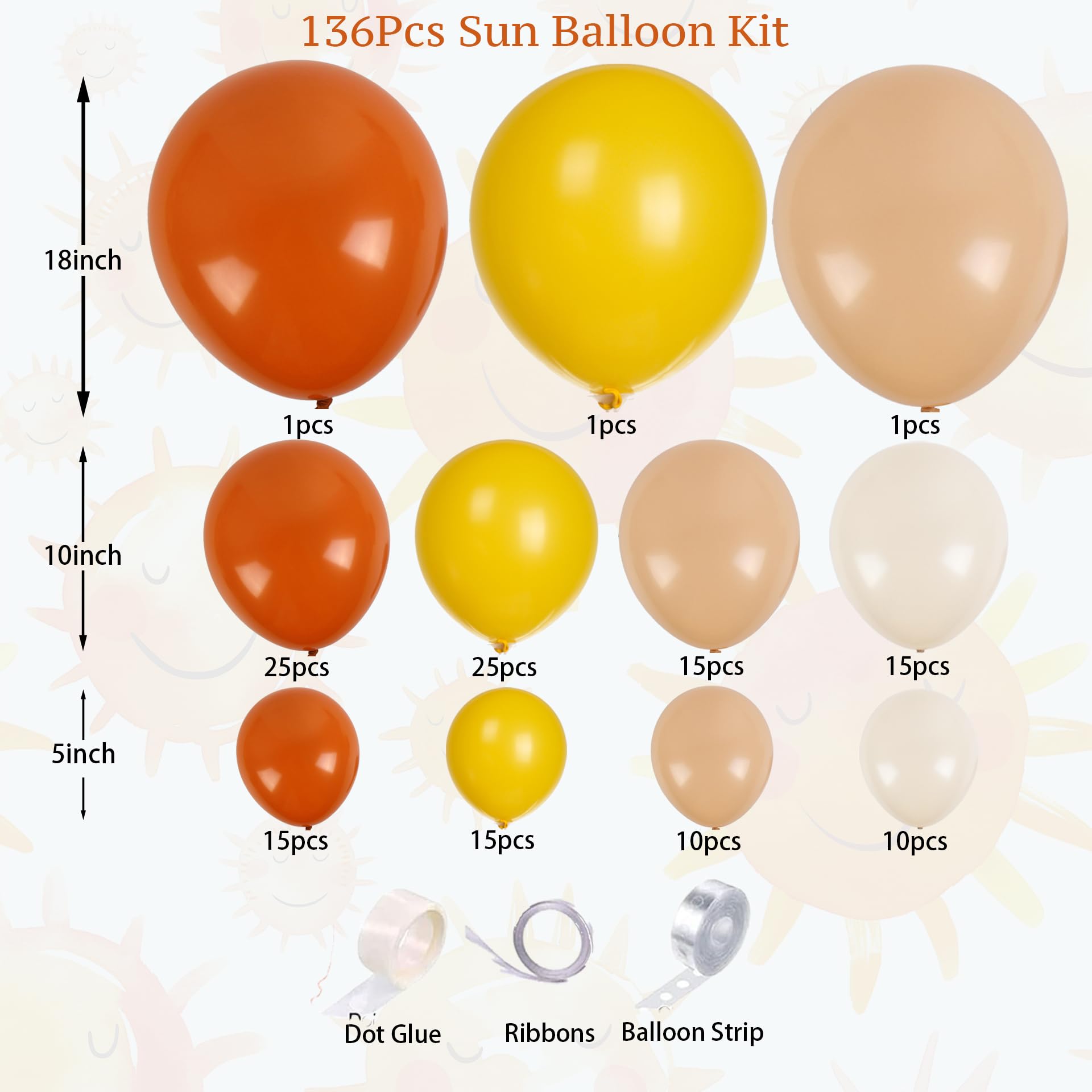 Here Comes The Sun Balloon Arch Kit 136 Pcs Retro Burnt Orange