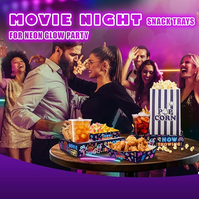 60Pcs Movie Night Supplies 30Pcs Neon Movie Night Snack Trays with