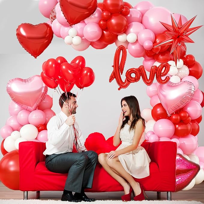 Valentines Day Balloon Arch Garland Kit Red Pink White Balloons with