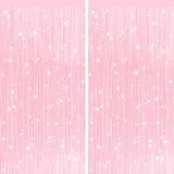 2Pack Pastel Pink Metallic Tinsel Foil Fringe Curtains, Pink