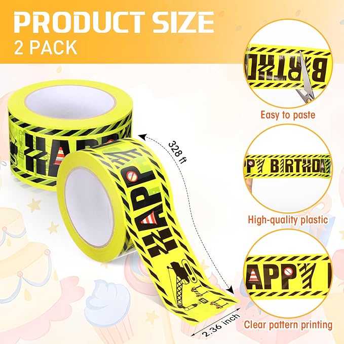 2 Pack Construction Birthday Party Banner Tape 2.36 Inches x 328