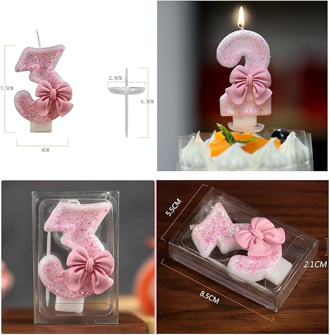 Pink Bow Candle 1,First Birthday Candle Girl,Coquette 1 Candles,1