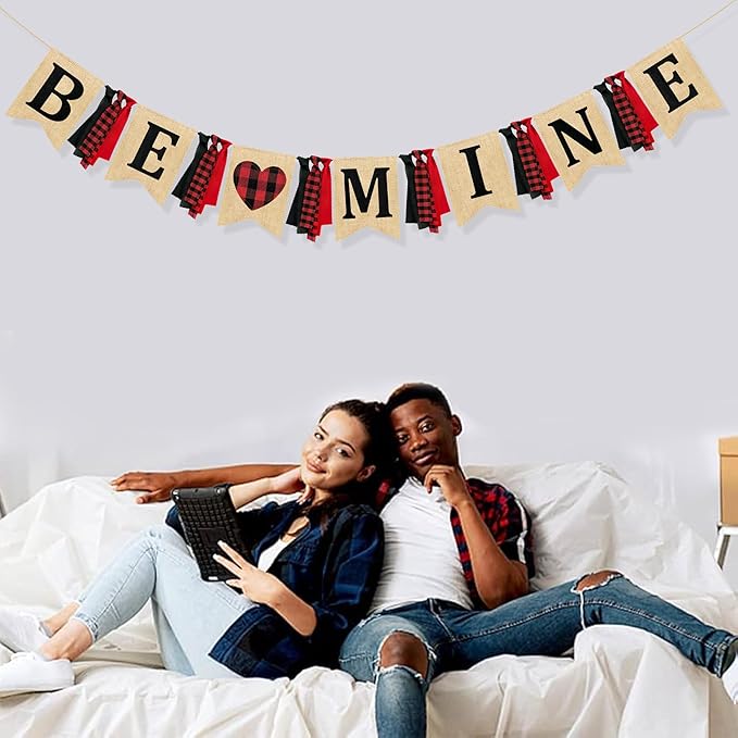 Valentine's Day Party Decorations Be Mine Felt Sign Burlap Pennant
