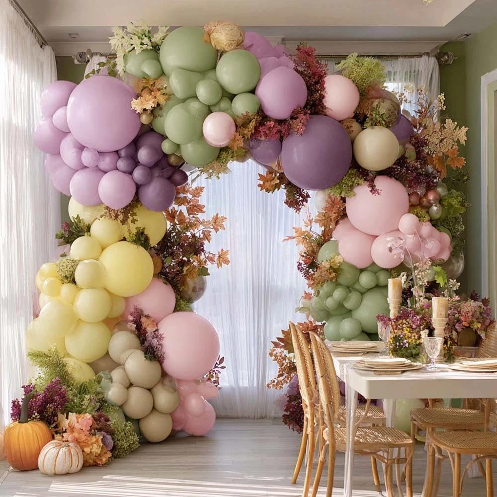 Purple Green Pink Balloon Arch Double Stuffed Dusty Green Lavender