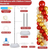 2 Sets Red Gold Balloon Column Stand Kit with 100 Balloons Adjustable