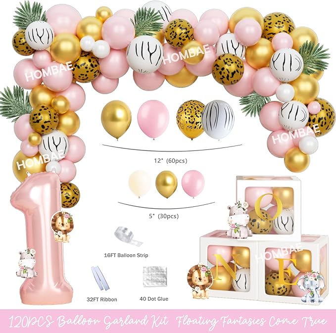 130 PCs Wild One Birthday Decorations Girl Hombae Safari Jungle