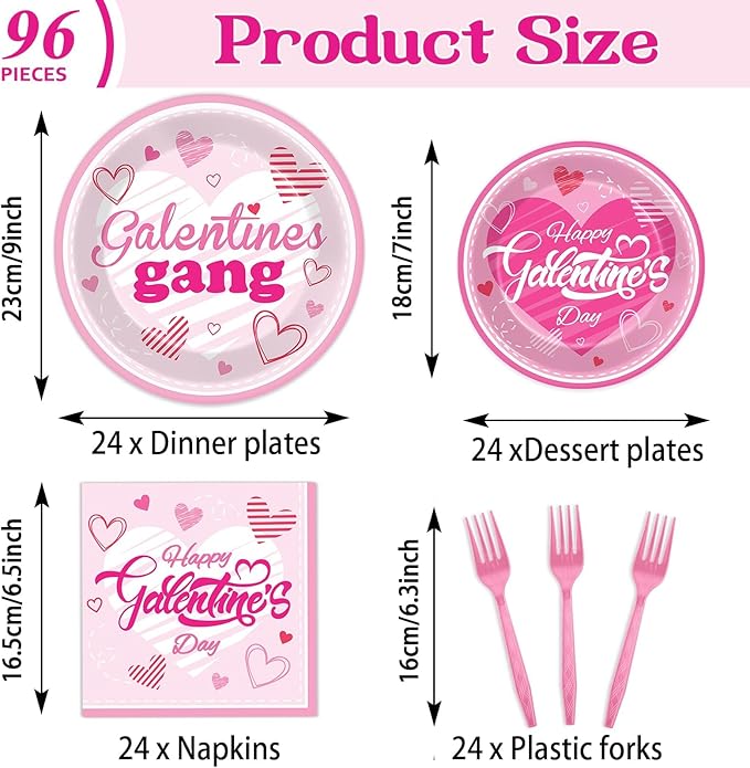 96 Pcs Galentine's Day Party Plates Napkins Tableware Set Galentines
