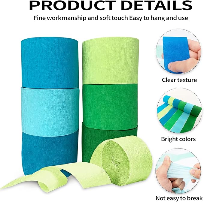 Crepe Paper Streamers 6 Rolls 492ft，Green and Blue Party Decorations