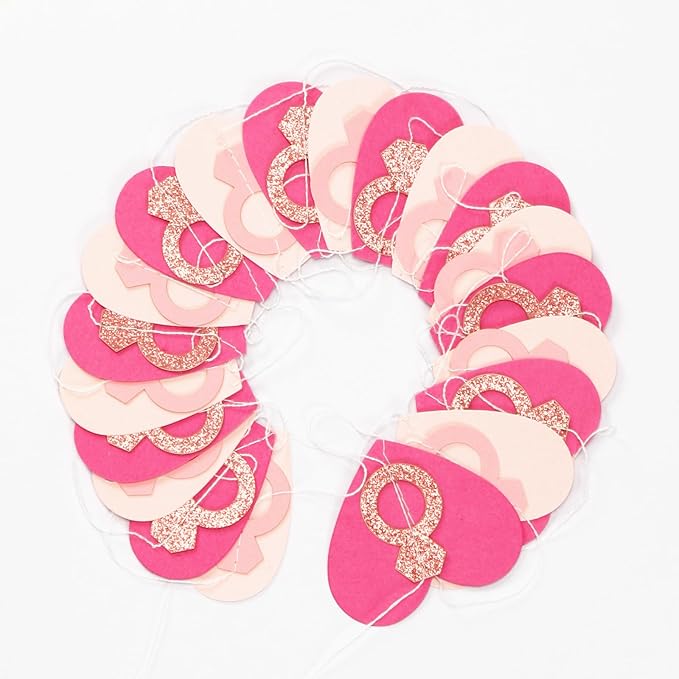 Hot-Pink Rose Gold Heart-Ring Garland - 52Ft Engagement Bachelorette