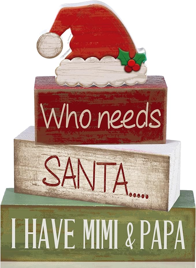 4 Pcs Christmas Table Decorations Wooden Red Santa Hat Christmas