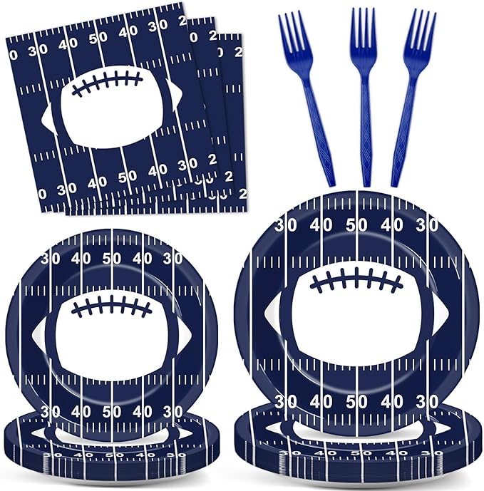 100PCS Cowboy Plates and Napkins Football Party Supplies Blue