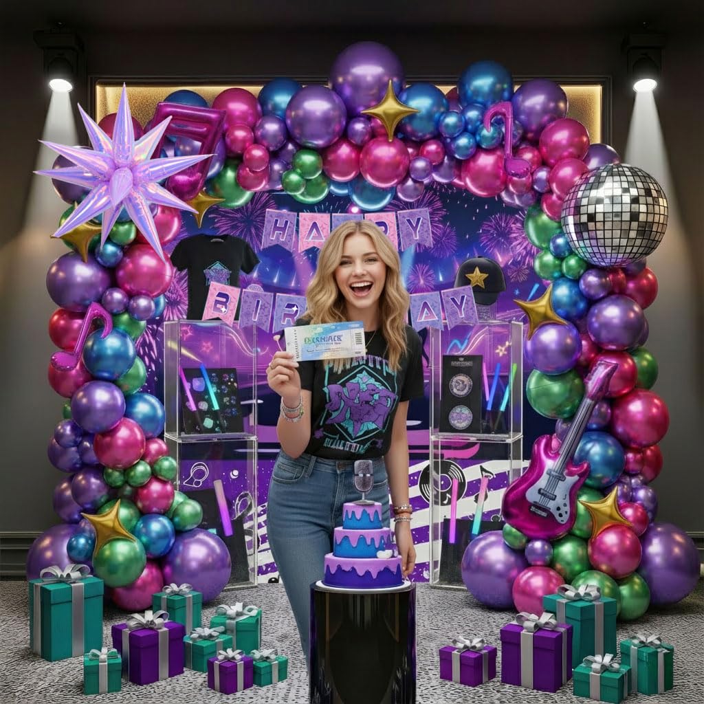 Purple hot pink Blue Green Balloon Arch Garland Kit with Banner