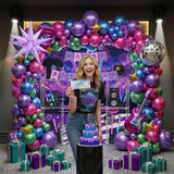 Purple hot pink Blue Green Balloon Arch Garland Kit with Banner