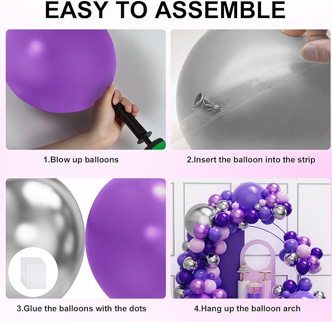 Purple Balloon Garland Arch Kit, 134PCS Purple and Silver Balloons