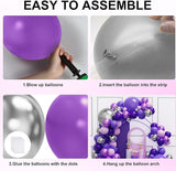 Purple Balloon Garland Arch Kit, 134PCS Purple and Silver Balloons