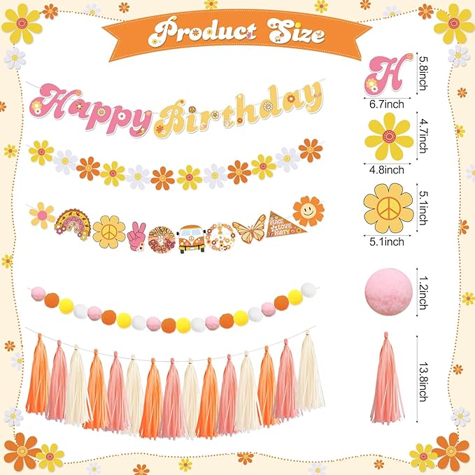 Daisy Garland for Decoration Groovy Boho Party Garland Decoration