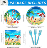 96 Pcs Beach Party Supplies Summer Beach Plates and Napkins Set
