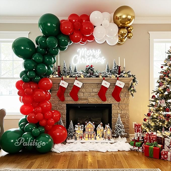 Christmas Balloon Arch Kit 140pcs Double Stuffed Green Red White &