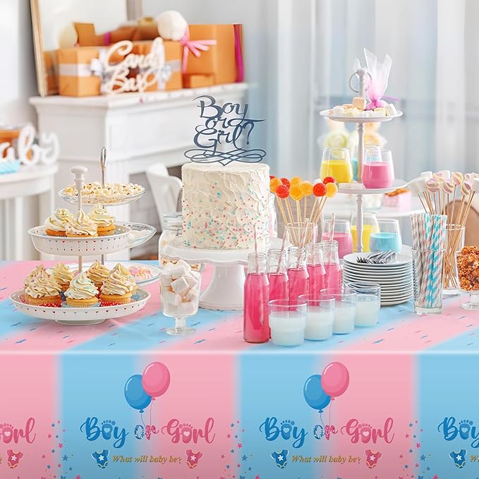 3 Pack Gender Reveal Plastic Tablecloth 54 X 108 Inch Boy or Girl