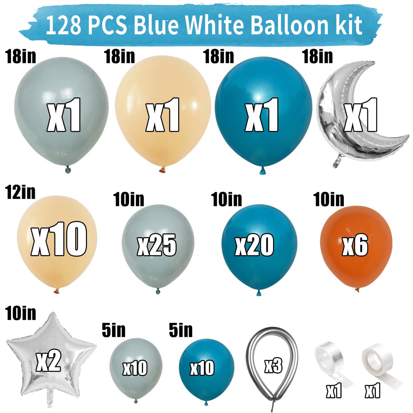 Blue and Orange Balloons Arch Kit, Space Balloon Arch Garland Kit With