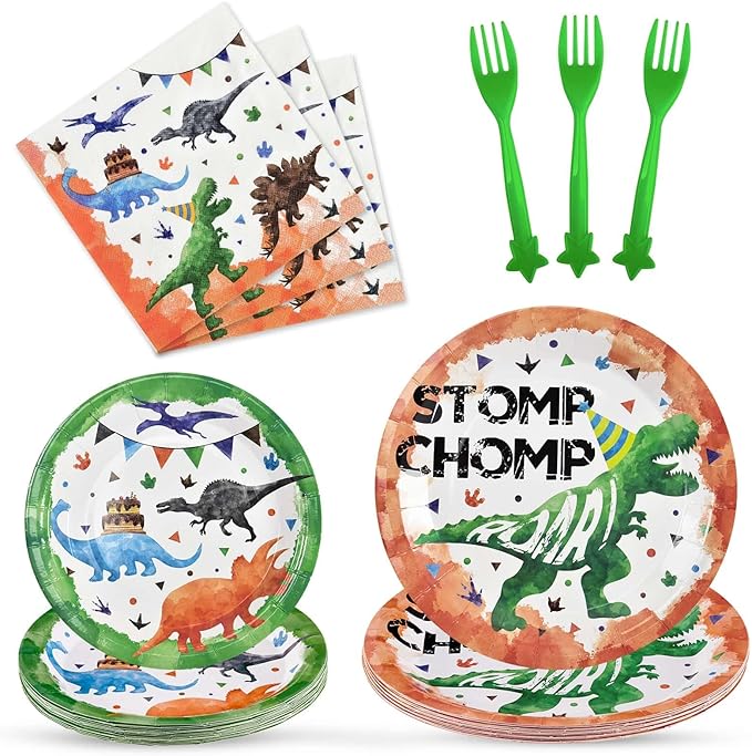 Dinosaur Party Decorations 64 PCS Dinosaur Plates Napkins and Forks
