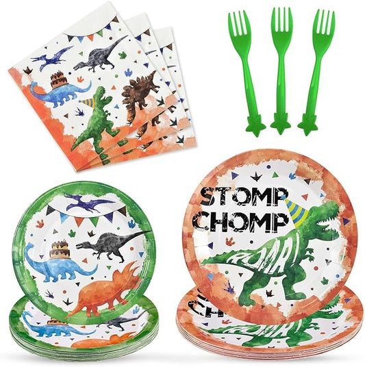 Dinosaur Party Decorations 64 PCS Dinosaur Plates Napkins and Forks