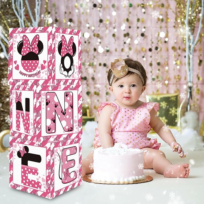 Pink Mouse 1st Birthday Party Supplies Pink Balloon Box with Letters
