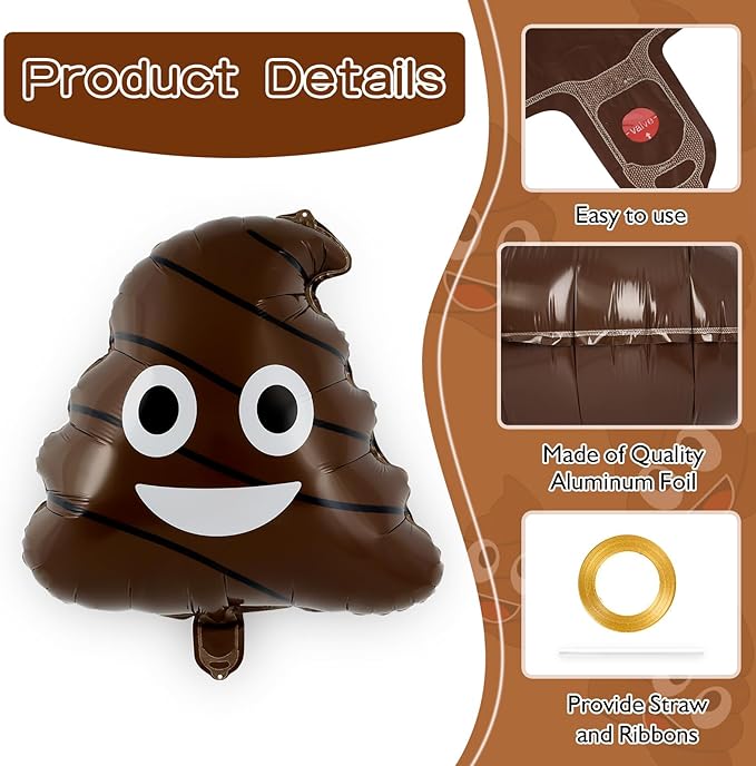 6 Pcs Funny Poop Balloons,22 Inch Poo Aluminum Foil Balloon,Prank