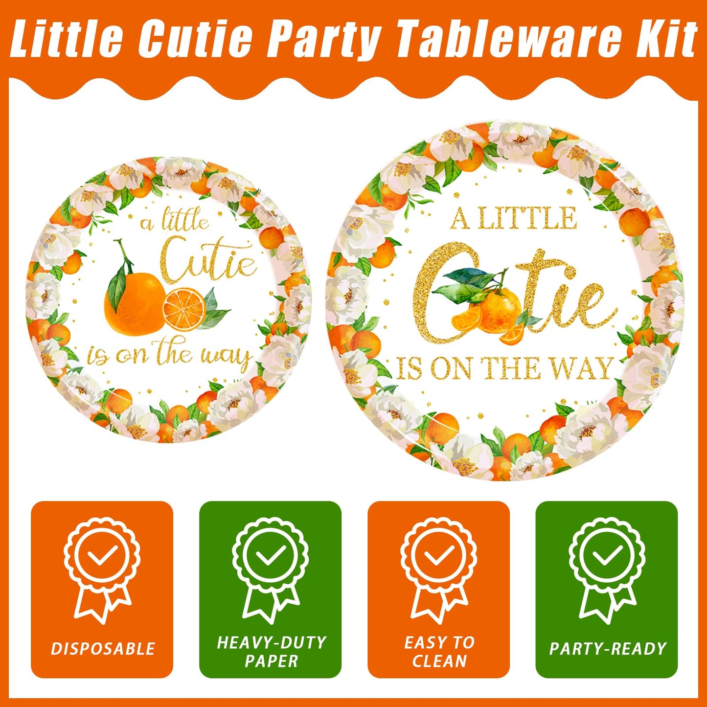 Kepeel 96 Pcs Little Cutie Baby Shower Party Plates and Napkins Set, A