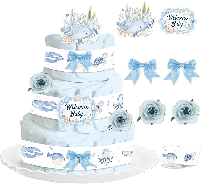 Under the Sea Theme Diaper Cake Decorations for Baby Shower Party